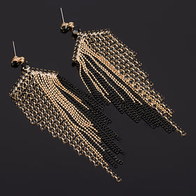 Large Black Tassel  Earrings