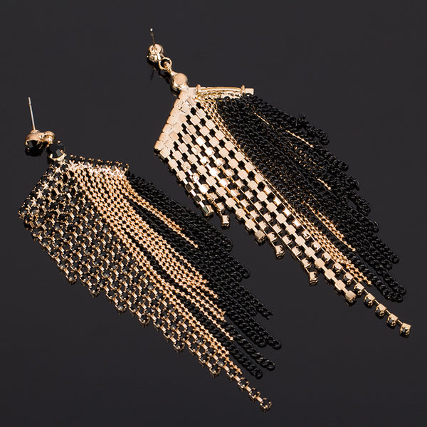 Large Black Tassel  Earrings