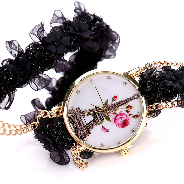Flower Eiffel Tower Bracelet Wristwatch