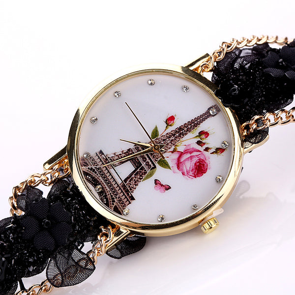 Flower Eiffel Tower Bracelet Wristwatch