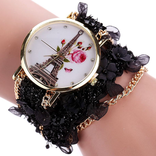 Flower Eiffel Tower Bracelet Wristwatch