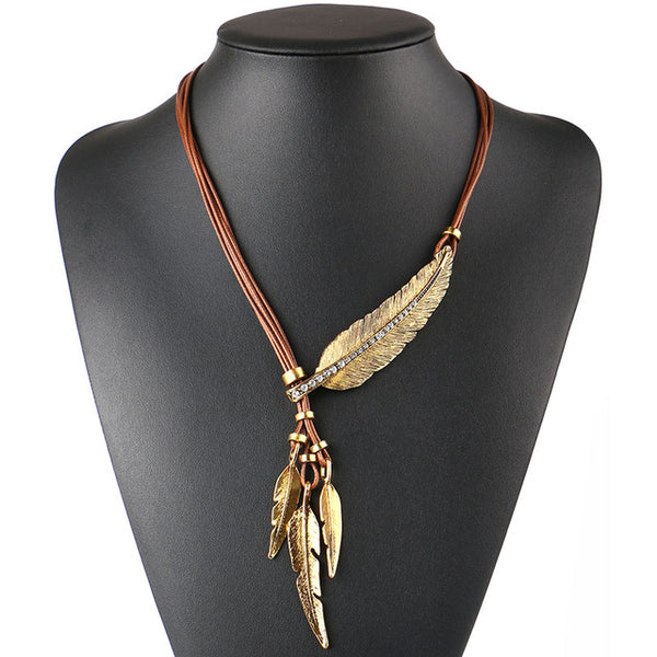 Alloy Feather Statement Necklaces